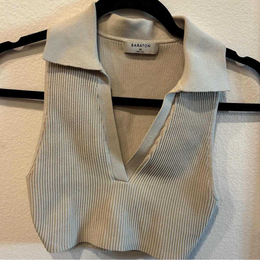 Aritzia Babaton Cream Ribbed Polo Crop Top